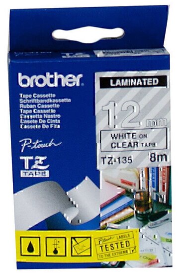 BROTHER-P-TOUCH-12MM-X-8M-WHITE-ON-CLEAR-TZE-TAPE-preview